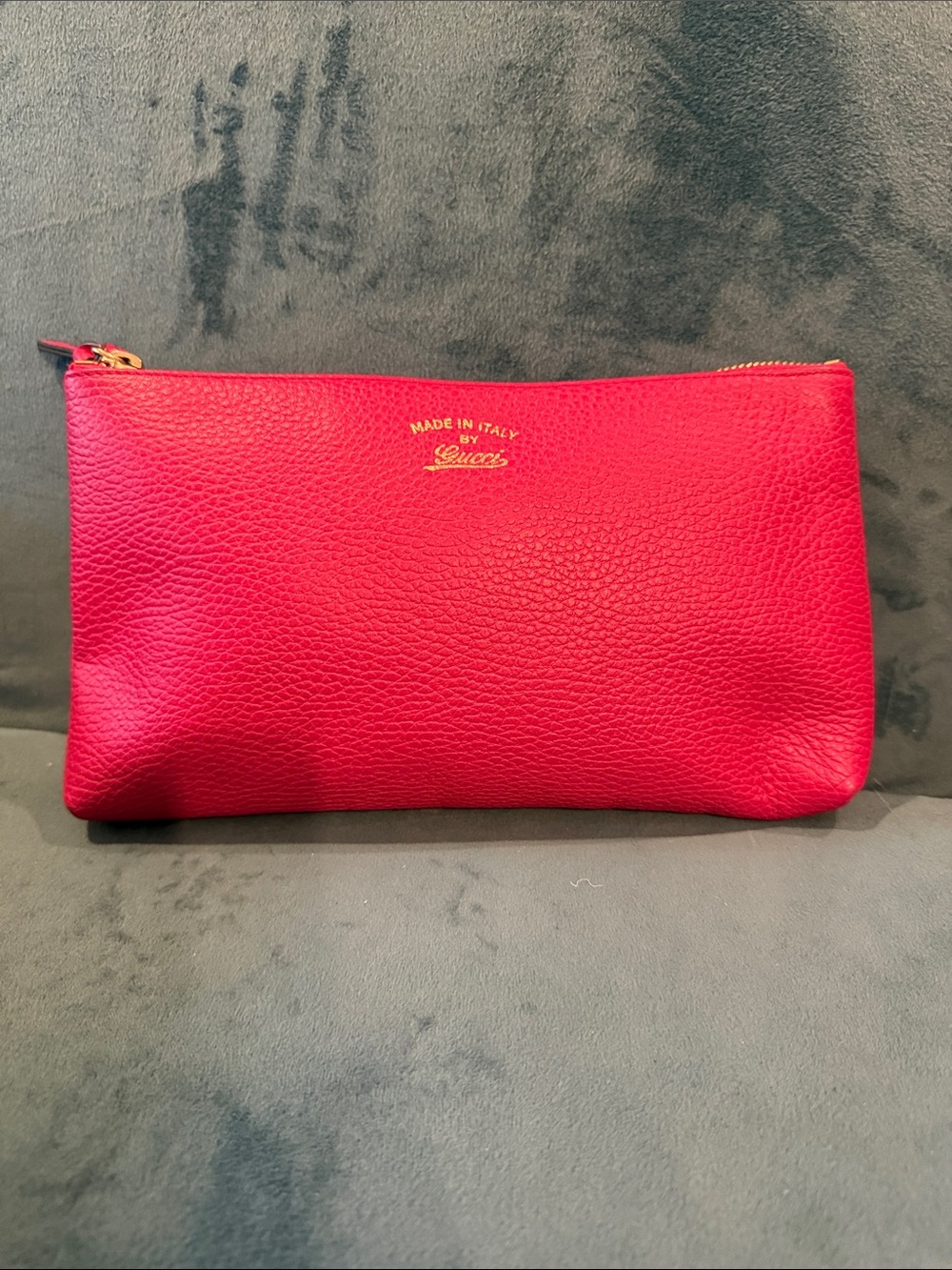 Gucci Hot Pink Pebbled Leather Wristlet Pouch with Gold Logo